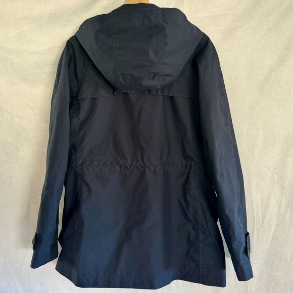 Lands' End Womens L 14-16 Navy Lined Polka Dot Raincoat Machine Wash Pockets - Picture 4 of 13